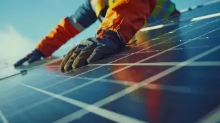 Technicien nettoyant des panneaux solaires sur une toiture à Poitiers